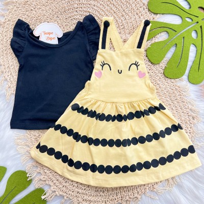  Conj. Blusa Lisa e Salopete Abelhinha - Amarelo
